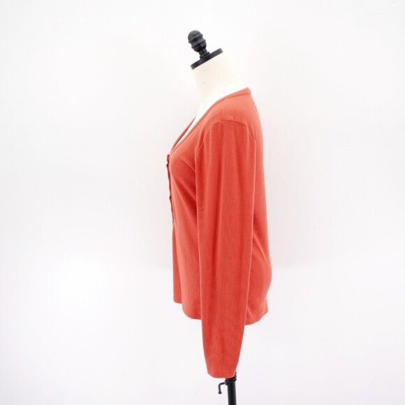 Guess XL Orange Scoop Neck Button Ribbed Polyester Rayon Sweater Long Sleeve - Picture 4 of 9